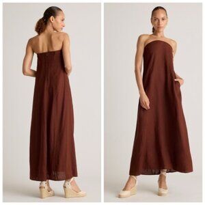 Quince 100% European Linen Strapless Maxi Dress - Brown Sz M